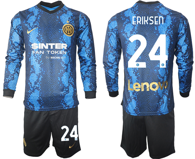 Men 2021-2022 Club Inter Milan home blue Long Sleeve #24 Soccer Jersey